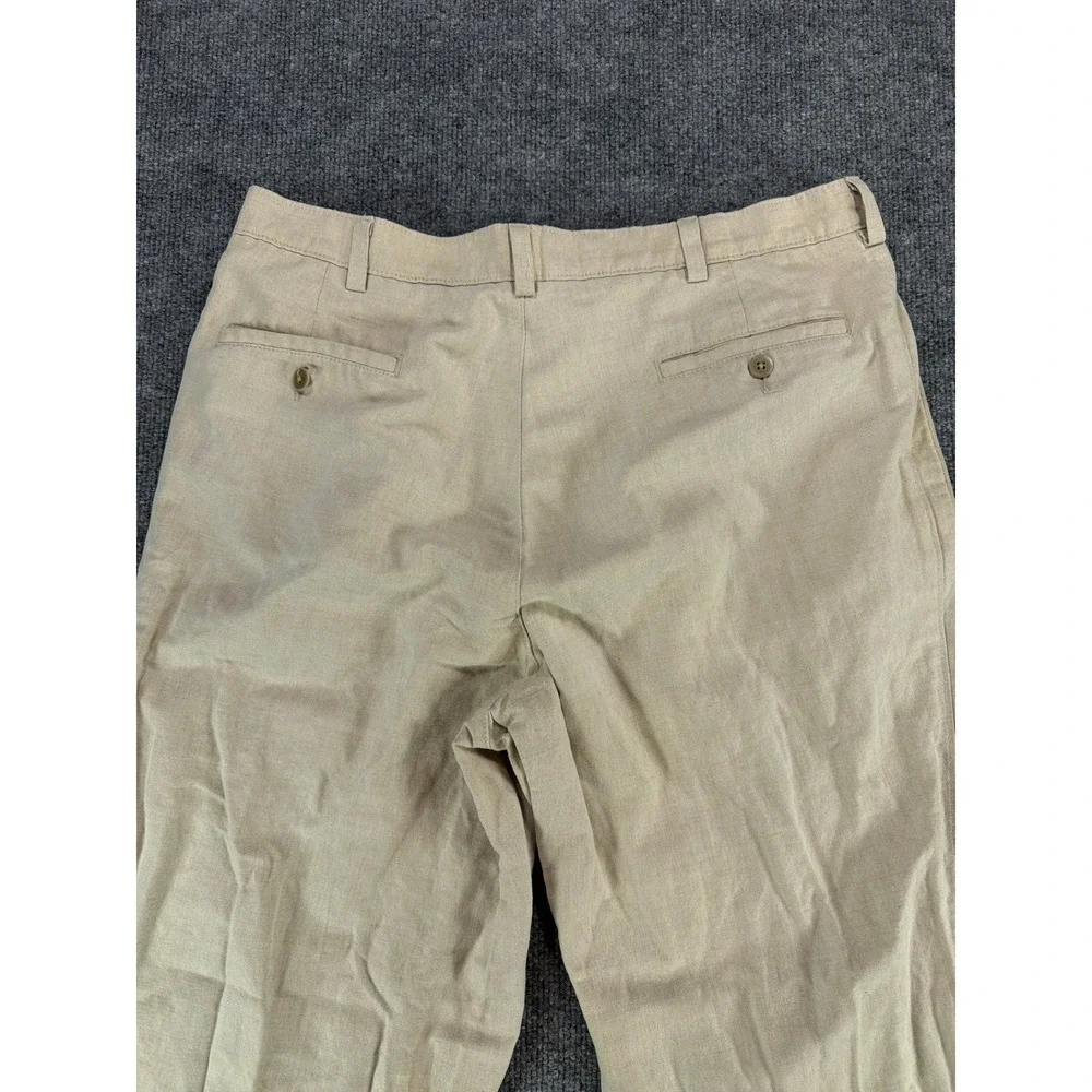 Savane Deep Dye Mens 36x30 Pleated‎ Cuffed Cotton Linen Blend Khaki Chino Pants